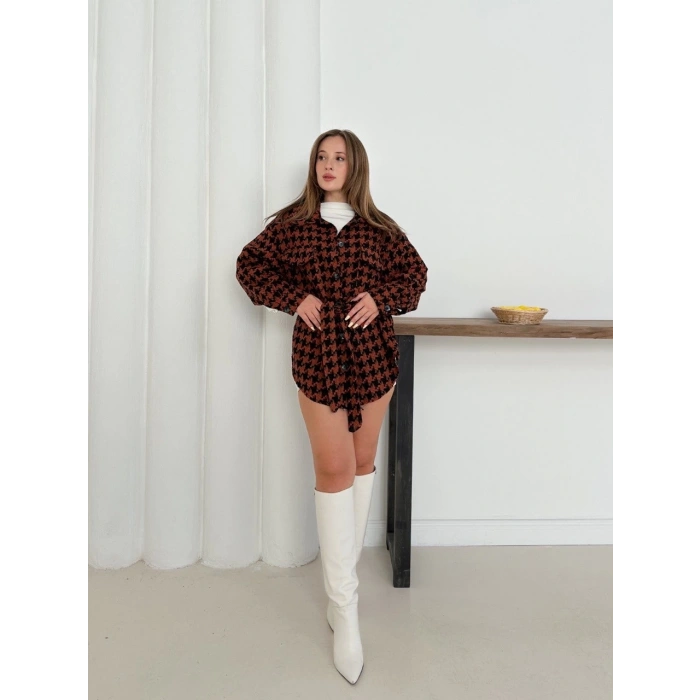 Uzun kaşe gömlek kahvesiyah