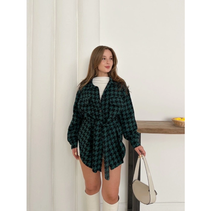 Uzun kaşe gömlek petrol yeşili