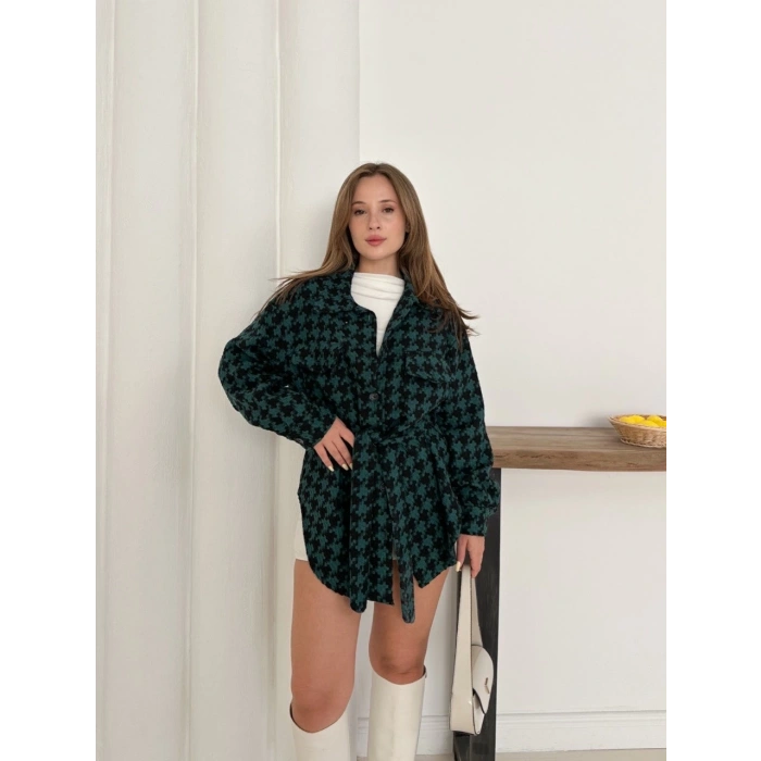 Uzun kaşe gömlek petrol yeşili