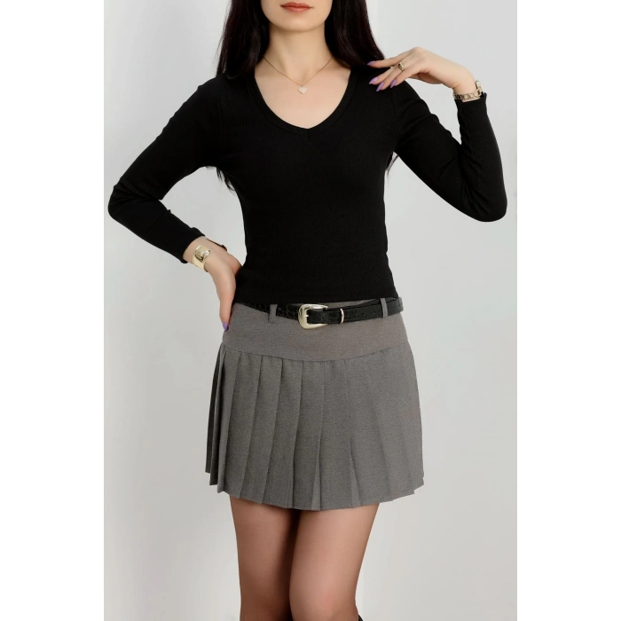 V yaka kaşkorse bluz siyah