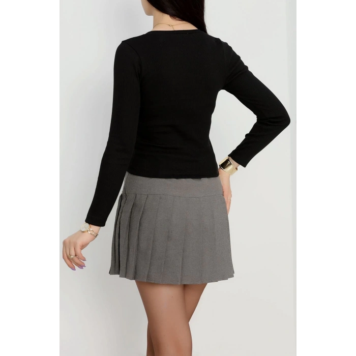 V yaka kaşkorse bluz siyah