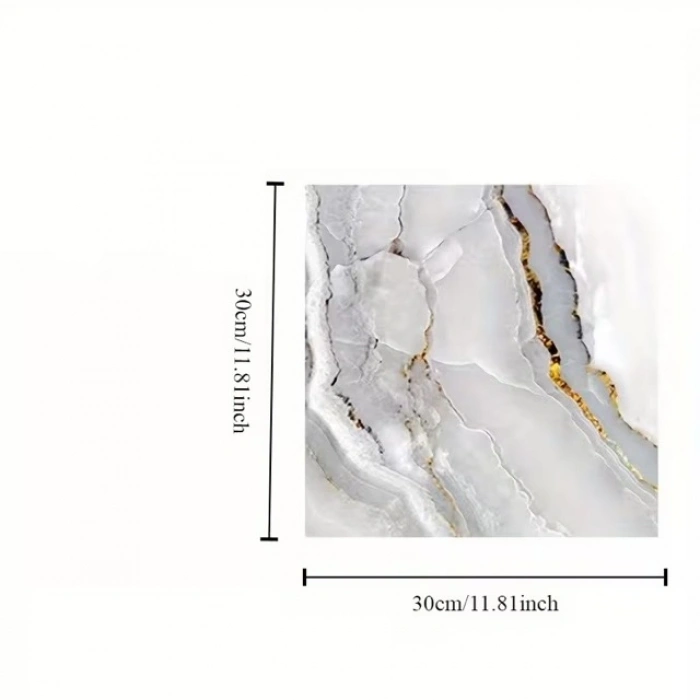 VİNİL BEYAZ MERMER DESENLİ ALÜMİNYUM PLASTİK DUVAR STİCKER (30X30)