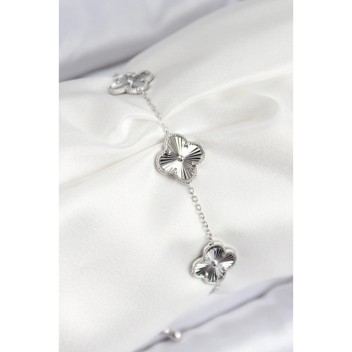 VIP Pirinç Yonca Model Gümüş Renk Kadın Bileklik