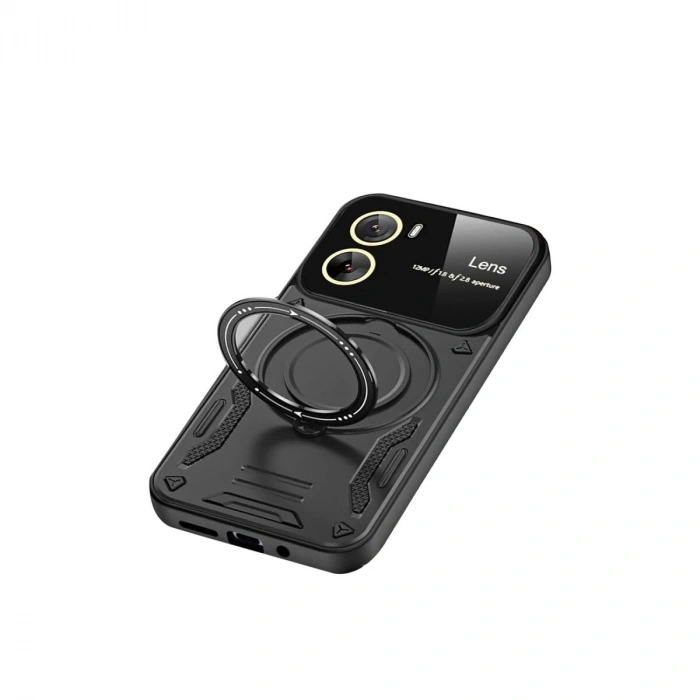 Vivo Y16 Kılıf Joy Lens Standlı Kapak - Siyah