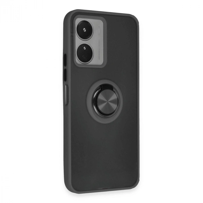 Vivo Y16 Kılıf Montreal Yüzüklü  Kapak - Siyah