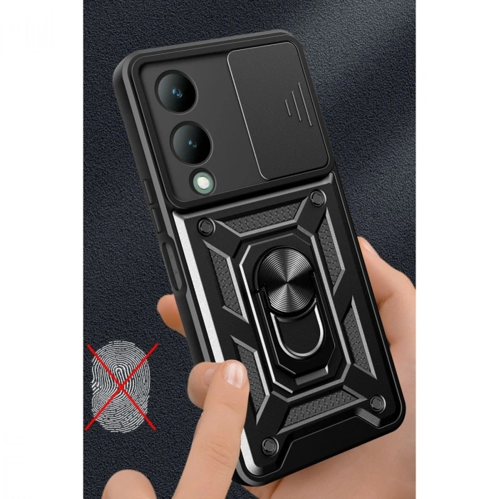 Vivo Y17s Kılıf Pars Lens Yüzüklü  - Kırmızı