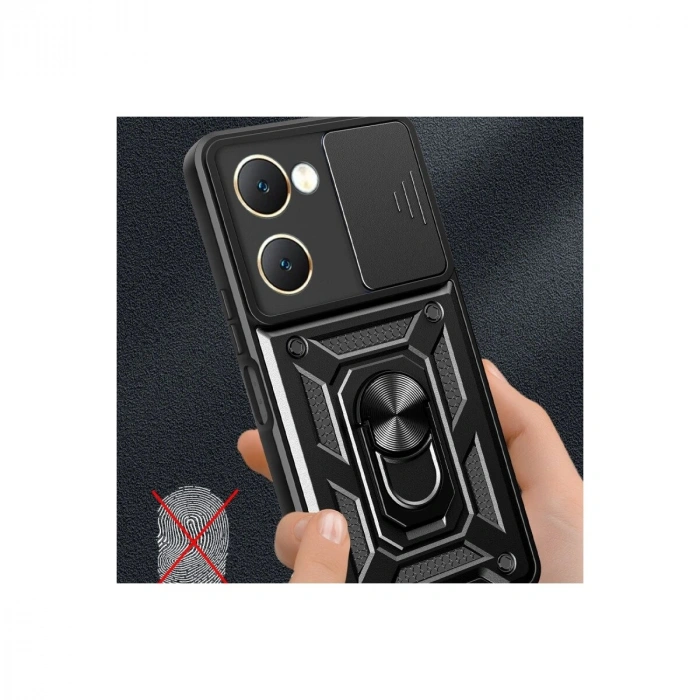 Vivo Y18 Kılıf Pars Lens Yüzüklü  - Siyah