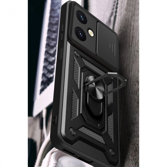 Vivo Y27 Kılıf Pars Lens Yüzüklü  - Siyah