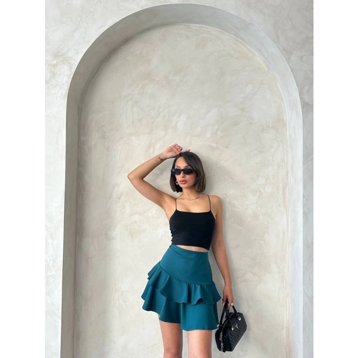 Vnlu fırfırlı etek yeşil