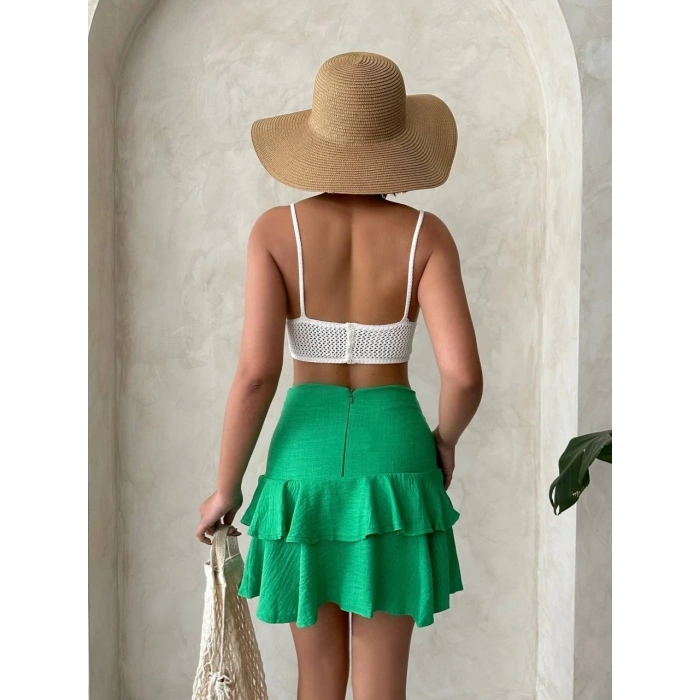 Vnlu fırfırlı etek yeşil