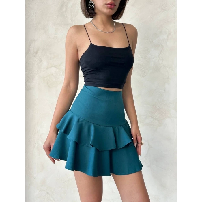 Vnlu fırfırlı etek yeşil