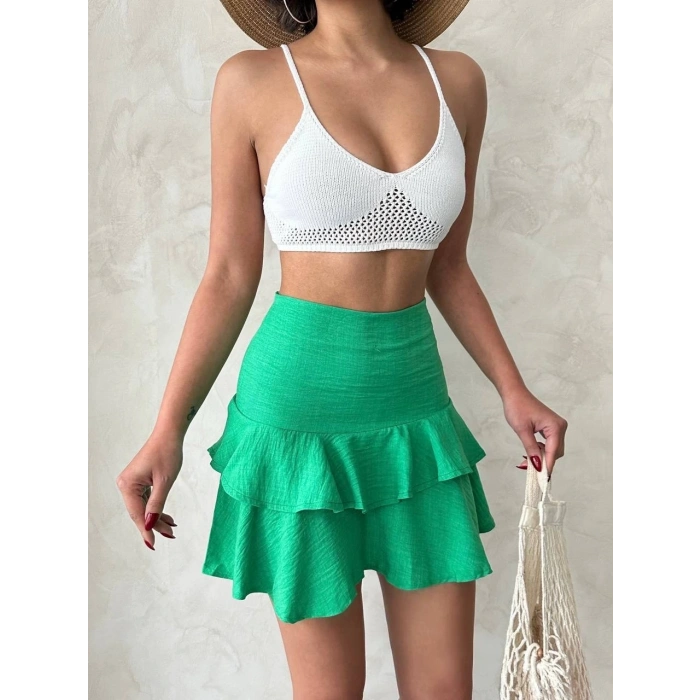 Vnlu fırfırlı etek yeşil