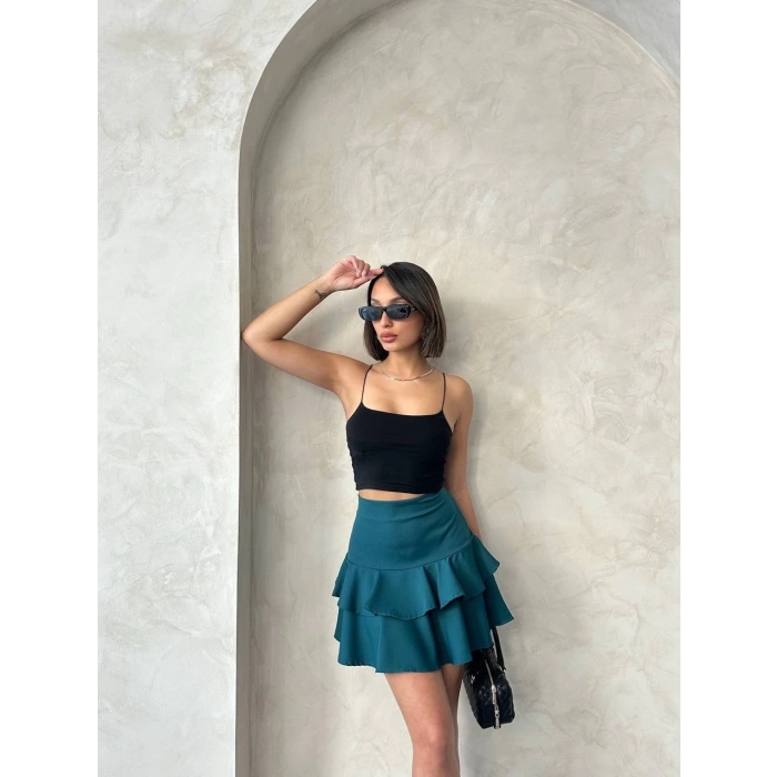 Vnlu fırfırlı etek yeşil