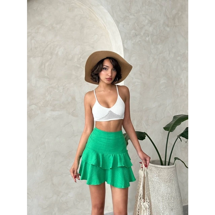 Vnlu fırfırlı etek yeşil