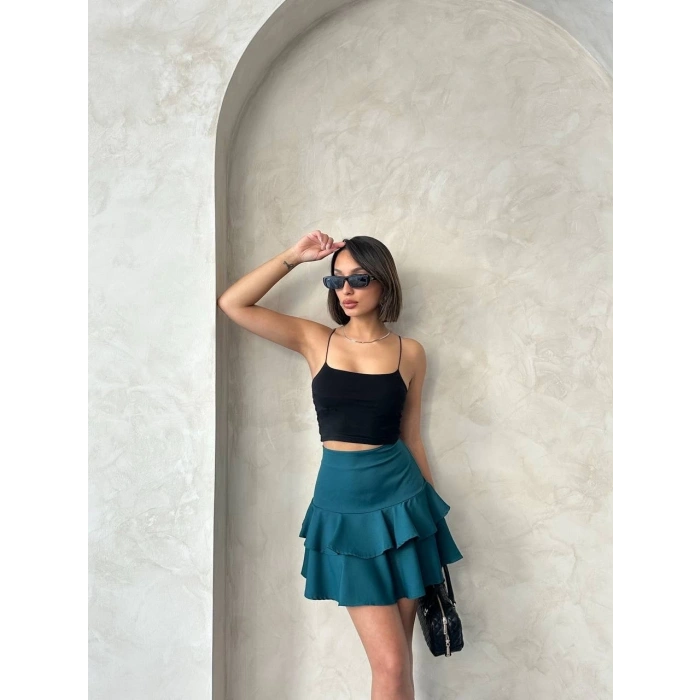 Vnlu fırfırlı etek yeşil