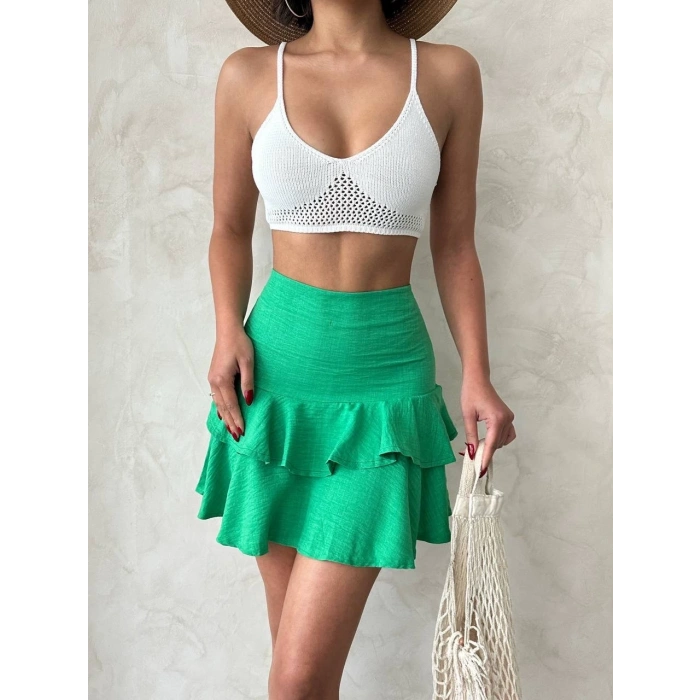 Vnlu fırfırlı etek yeşil