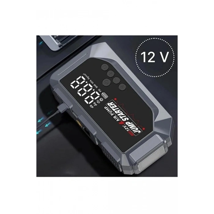 Vtn-605 Şarjlı 12.000 Mah Taşınabilir Çantalı Araç Akü Şarj Takviyeli Işıklı Ha Kompresörü