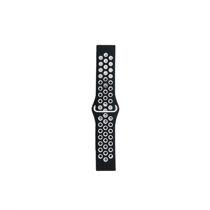 Watch 22mm Spor Delikli Kordon - Siyah-beyaz