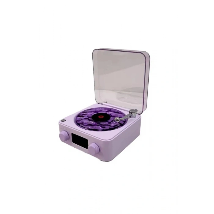 Wes Nostalji Plak Görünümlü Bluetooth Hoparlör 3d Ses Daası Retro Müzik Plak Mor