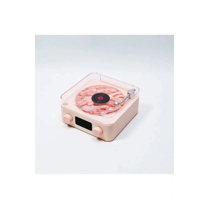 Wes Nostalji Plak Görünümlü Bluetooth Hoparlör 3d Ses Daası Retro Müzik Plak Pembe