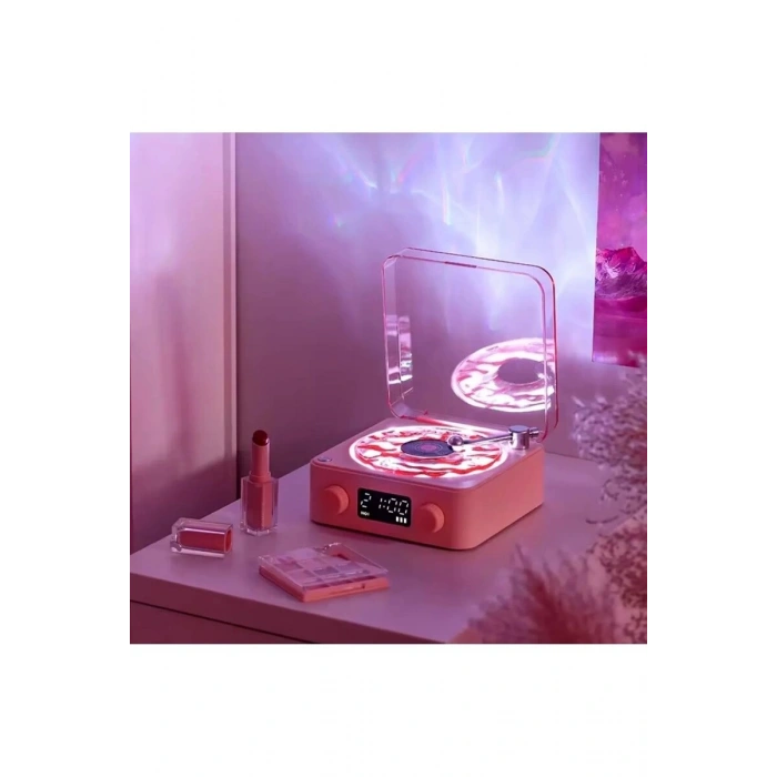 Wes Nostalji Plak Görünümlü Bluetooth Hoparlör 3d Ses Daası Retro Müzik Plak Pembe