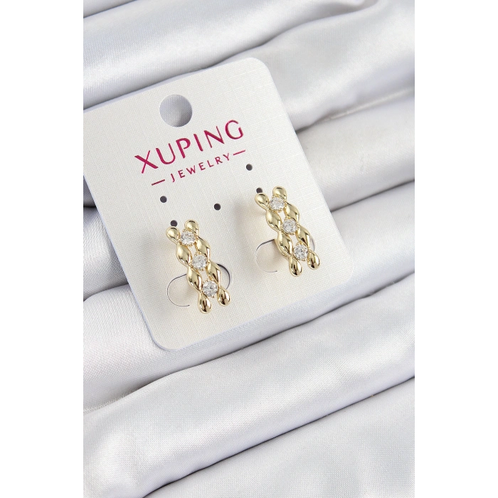 Xuping Zirkon Taşlı Sıralı Damla Model Gold Renk Kadın Küpe