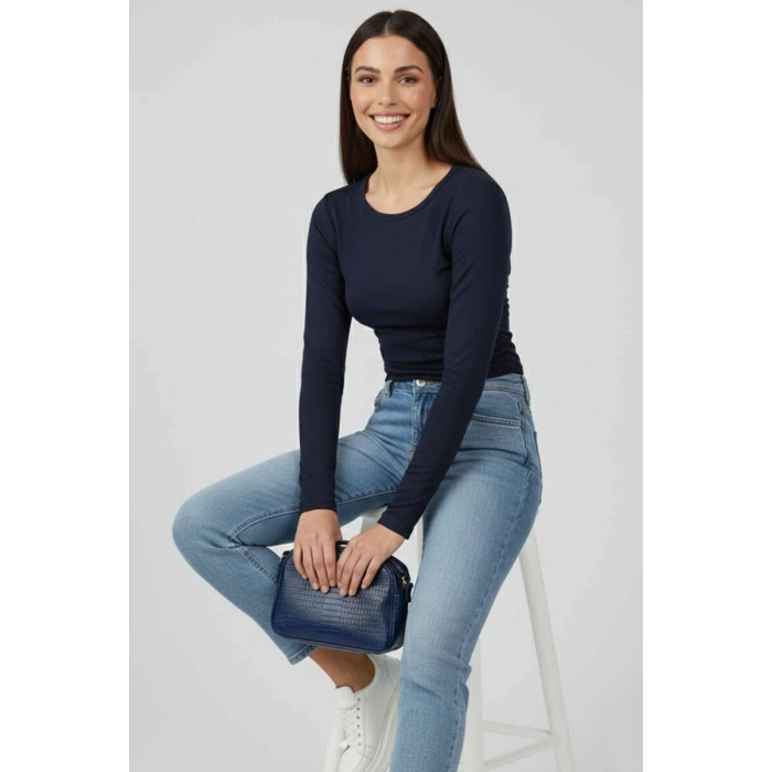 Yanı Büzgülü bluz Lacivert