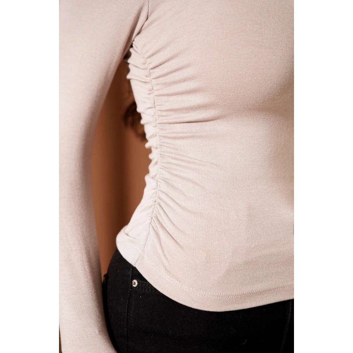 Yanı Büzgülü bluz vizon