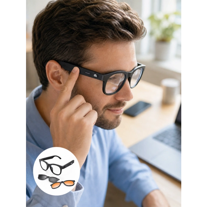 Yapay Zekâ Destekli Bluetooth Akıllı Gözlük Açık Kulak Ses Teknolojisi Müzik Dinleme ve Telefon Görüşmesi