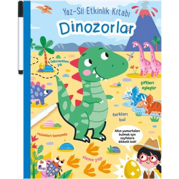 Yaz-Sil Etkinlik Kitabı - Dinozorlar (Kalemli)