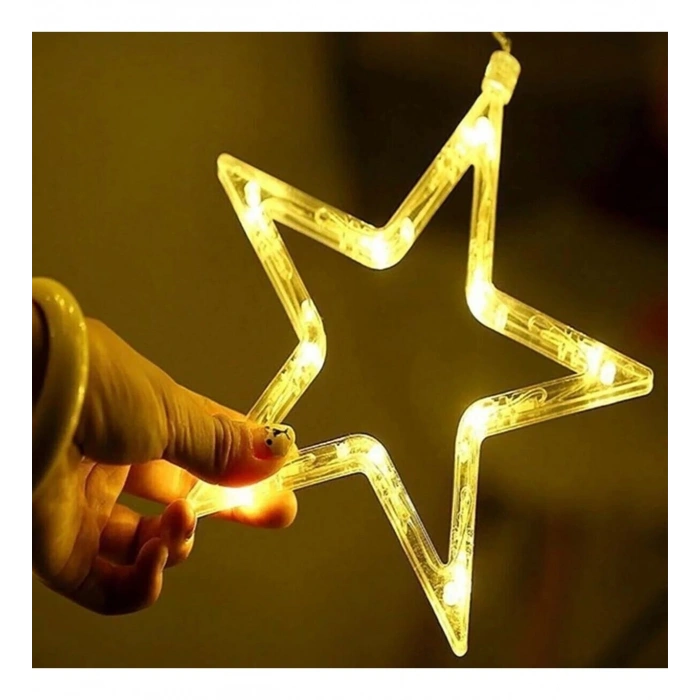 Yıldız Sarkıtlı Perde LED Aydınlatma - 3m Genişlik, 8 Modlu, Günışığı Renk,Ev Süsleme Işığı