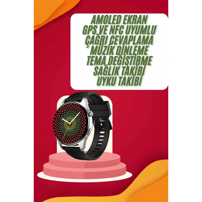 Yuvarlak Kasa 46mm Akıllı Saat Android Ve IOS Uyumlu Uyku ve Sağlık Takibi