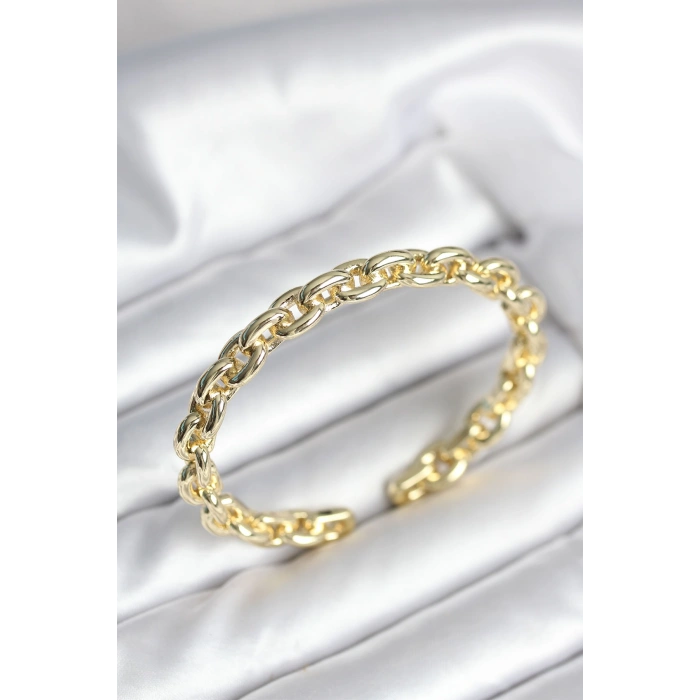 Zincir Model Gold Renk Pirinç Kadın Bileklik