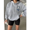 3 iplik şardonlu oversize kafa baskılı sweat gri