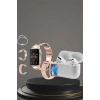 3 Kordonlu Pembe Amoled Ekran Akıllı Saat ve Yeni Nesil Pro Kablosuz Bluetooth Kulaklık ANC/ENC