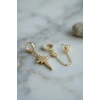 3 lü Set Küpe Gold Renk Zincir Detaylı