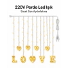 3 Metre Perde Led Işık - 8 Modlu Kalp ve LOVE Figürlü Dekoratif Animasyonlu Led