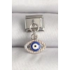 316L Çelik Gümüş Renk Nazar Boncuk Detaylı Göz Model Nomination Charm