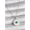 316L Çelik Gümüş Renk Zincir Beyaz Mineli Turkuaz Göz İşleme Model Kadın Kolye