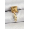 316L Çelik Sallantılı Zirkon Taşlı Çiçek Model Gold Renk Nomination Charm