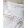 3D Nakışlı Çift Kişilik Saten Nev Takımı Floret Beyaz