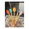 5'li Renkli Ahşap Saplı Silikon Uçlu Spatula Fırçalı Kaşık Seti -Yemek Hazırlık Seti 21 Cm