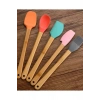 5'li Renkli Ahşap Saplı Silikon Uçlu Spatula Fırçalı Kaşık Seti -Yemek Hazırlık Seti 21 Cm