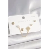 925 Ayar Gümüş Çivi Pirinç Gold Renk Zirkon Taşlı Yonca Model Sallantı Zincir Detay Kadın Küpe Seti