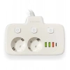 Akım Korumalı 2’li Ayrı Anahtarlı Priz, 2x Priz, 3x Usb, 1x Type-c, 2 Mt Kablo, Hızlı Şarj