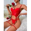 Arias Closet Kırmızı Dantel İşlemeli Göğüs Dekolteli Fantezi Jartiyer Takımı