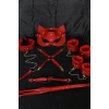 kapsulavm Kırmızı İçi Tüylü Maske,Kol,Bacak,Ağız Topu,Kırbaç,Tasma Harness Set