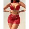 Arias Closet Kırmızı Transparan Dantel İşlemeli Zincir Detaylı Fantezi Takım