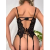Arias Closet Özel Tasarım Arkadan Bağcıklı Fantezi Siyah Jartiyer Takım