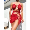 Arias Closet Şık Tasarım Kırmızı İp Bağlamalı Fantezi Gece Elbisesi